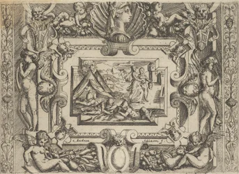 Judith und Dienerin mit dem Kopf des Holofernes, in einem aufwendigen Rahmen, ca. 1540-1580