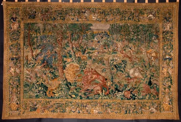 Jagdszene Tapisserie hergestellt in den Manufakturen von Brüssel. 16. Jahrhundert Genua, Musei di Strada Nuova