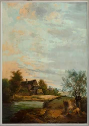 Zweiter Hinterraum, Besprechungsraum, Wandgemälde mit ländlichen Szenen im klassischen Stil, wahrscheinlich um 1810, Szene 7