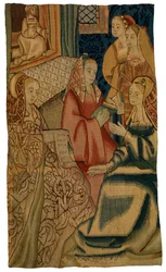 Wandteppichfragment, das fünf Damen darstellt, möglicherweise in Brüssel, Belgien, um 1500 (Wolle)