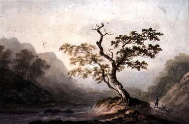 Landschaft mit Fluss und Bergen