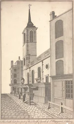 Die Südostansicht der Pfarrkirche St. Margaret Lothbury, ca. 1750 (Gravur)