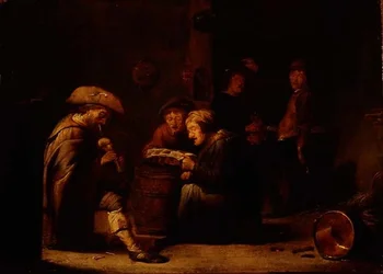 Taverneninterieur mit zwei Sängern und einem Dudelsackspieler