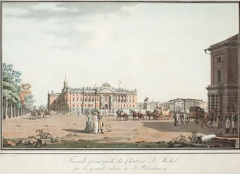 Ansicht des Michael-Palastes und des Connetable-Platzes in St. Petersburg, 1800