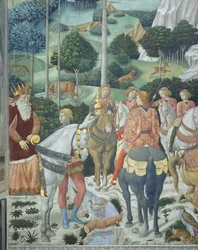 Giuseppe, der Patriarch von Konstantinopel, als einer der Heiligen Drei Könige, Detail aus dem Zyklus der Reise der Heiligen Drei Könige in der Kapelle, ca. 1460 (Fresko)