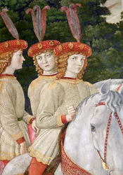 Maria (geb. 1460), Bianca (1461-88) und Nannina (1463-93) Medici, jüngere Schwestern von Lorenzo (1449-92) und Giuliano (1453-78), (Detail)