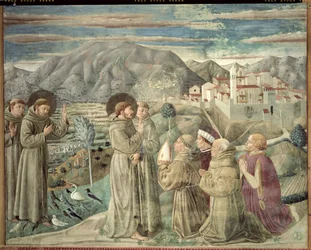 St. Franziskus predigt den Vögeln und segnet Montefalco, 1452
