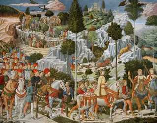 Die Reise der Weisen nach Bethlehem, die rechte Wand der Kapelle, ca. 1460