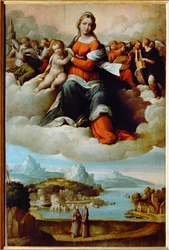 Madonna und Kind in Herrlichkeit mit Engeln