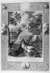 Io, die Tochter des Inachus und Geliebte des Zeus, wurde in eine Kuh verwandelt (Gravur)