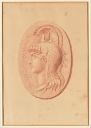 Eines von vier Studien nach Kameen, drei mit klassischen Profilporträts und eines mit einem fragmentarischen Relief von Amor und zwei Löwen, die einen Wagen ziehen