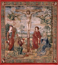 Flämischer Wandteppich. Serie Baldachin von Karl V. Christus der Barmherzige