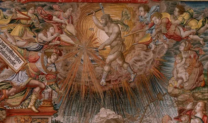 Flämischer Wandteppich. Serie Die Ehren. Fortuna, Der Weg zu den Ehren. Fünfter Wandteppich der Serie. Modell von Zeichnern aus dem Kreis von Bernard van Orley und Jan Gossaert de Mabuse. Herstellung Pieter van Aelst, Brüssel.