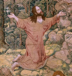 Flämischer Wandteppich. Serie Die Passion Christi. Christus am Ölberg. Herstellung Pieter de Pannemaeker, Brüssel. Zeichner Barend van Orley. Ca. 1518-1522.