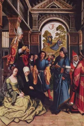 Predigt des heiligen Ambrosius, Außenseite: Zwei stehende heilige Bischöfe