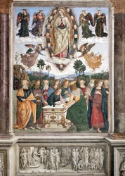 Mariä Himmelfahrt - Die Jungfrau ist in einer Mandorla dargestellt - Fresko von Pinturicchio (Bernardino di Betto) (1454-1513) 1484-1492 Rom, Basilika Santa Maria del Popolo, Kapelle Basso della Rovere