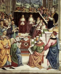 Pius II. berief in Mantua eine Diät ein, um einen Kreuzzug gegen die Türken zu planen, Detail der Geschichten von Pius II.