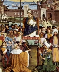 Papst Pius II. segnet die Flotten vor der Abreise nach Ancona ins Heilige Land am 15. August 1464 (Detail)