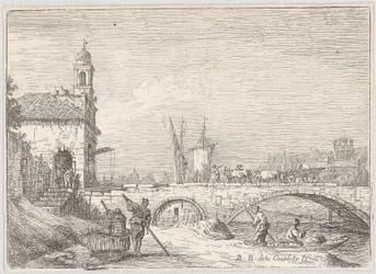 Capriccio mit einer Brücke und einem Torgebäude in der Art der Paduaner Porta Portello
