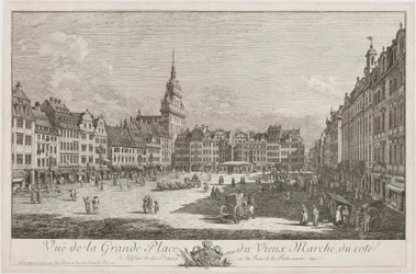 Der Altmarkt zu Dresden von der Schlossstraße aus, Blatt der Folge „Dresdner Veduten“
