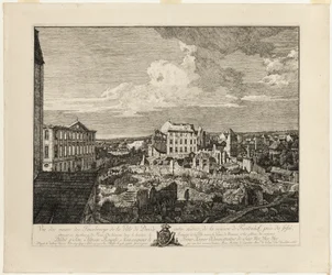 Die Ruinen des Pirnaischen Vororts mit dem Palais Fürstenhof