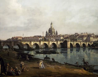 Blick auf Dresden vom rechten Elbufer oberhalb der Augustusbrücke, ca. 1750