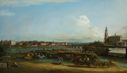 Ansicht von Dresden mit der Hofkirche rechts, 1748