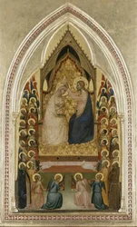 Die Krönung der Jungfrau mit Engeln und Heiligen, um 1340-5