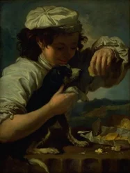 Ein Junge mit einem Hund (Allegorie des "Geschmacks")