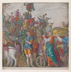 Blatt 3: Kriegstrophäen, aus Der Triumph von Julius Caesar, 1599