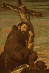 Der heilige Franz von Assisi umarmt ein Kruzifix