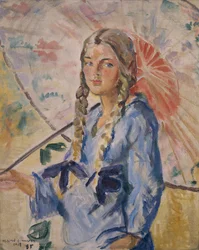 Mildred mit Sonnenschirm