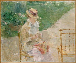 Junge Frau beim Stricken, um 1883