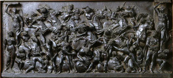 Schlacht zwischen Römern und Barbaren (Bronze) - Schlacht der Römer und Barbaren (Schlacht der Reiter). Bronze-Relief von Bertoldo di Giovanni