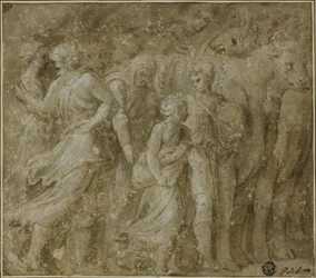 Prozession von Figuren und Ochsen