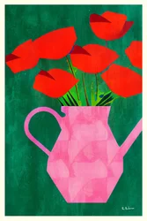 Rote Mohnblumen in einer Rosa Vase