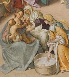 Zentrales Kirchenschiff, zweites nördliches Joch, Geburt der Jungfrau Maria (Detail)