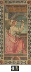 Gegenfassade südliches Querschiff, Boccaccio Boccaccino, Verkündigung (Detail des Engels), frühes 16. Jahrhundert, Fresko abgerissen