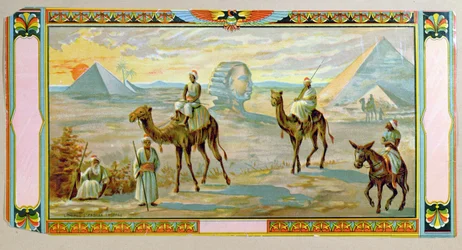 Die Sphinx und die Pyramiden, Etikett von einer Fez-Box, um 1910