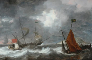 Seesturm mit Segelschiffen