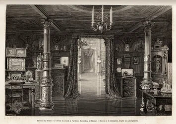 Das Arbeitskabinett des Erzherzogs von Österreich Maximilian (1832-1867), im Schloss Miramar, das er in der Nähe von Triest erbauen ließ, ab 1857, als er zum Vizekönig des Königreichs Lombardei und Venetien ernannt wurde, graviert von B. Bonnafoux zur Illu