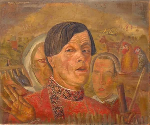 Selbstporträt mit dem Hahn und der Henne, um 1924