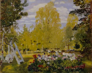 Landschaft mit Blumenbeet