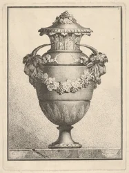 Entwurf für eine Vase mit zwei Ziegenköpfen und einer Girlande