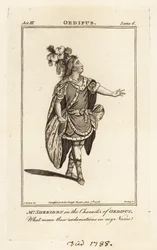 Mr. Thomas Sheridan in der Rolle des Ödipus in John Drydens Ödipus, Covent Garden Theatre