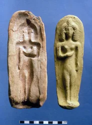 Figur einer Fruchtbarkeitsgöttin und die Gussform, aus der sie gegossen wurde, um das 8.- 7. Jahrhundert v. Chr.