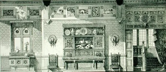 Seitenansicht eines Speisezimmers, aus 