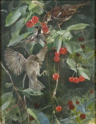 Sperlinge in einem Kirschbaum, 1885