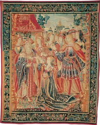 Die Geschichte von Troja. Kassandra bittet Priamos um Vergebung für Paris