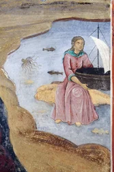 Bulgarien, Rila-Gebirge, Rila-Kloster, Nahaufnahme eines Freskodetails in der Kirche der Geburt der Jungfrau